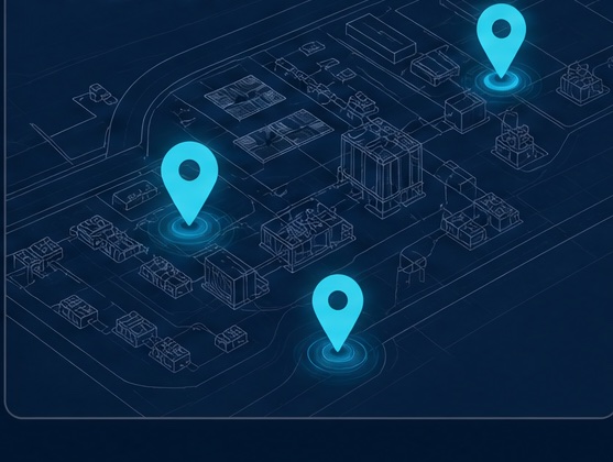 Interactive site map with active work locations